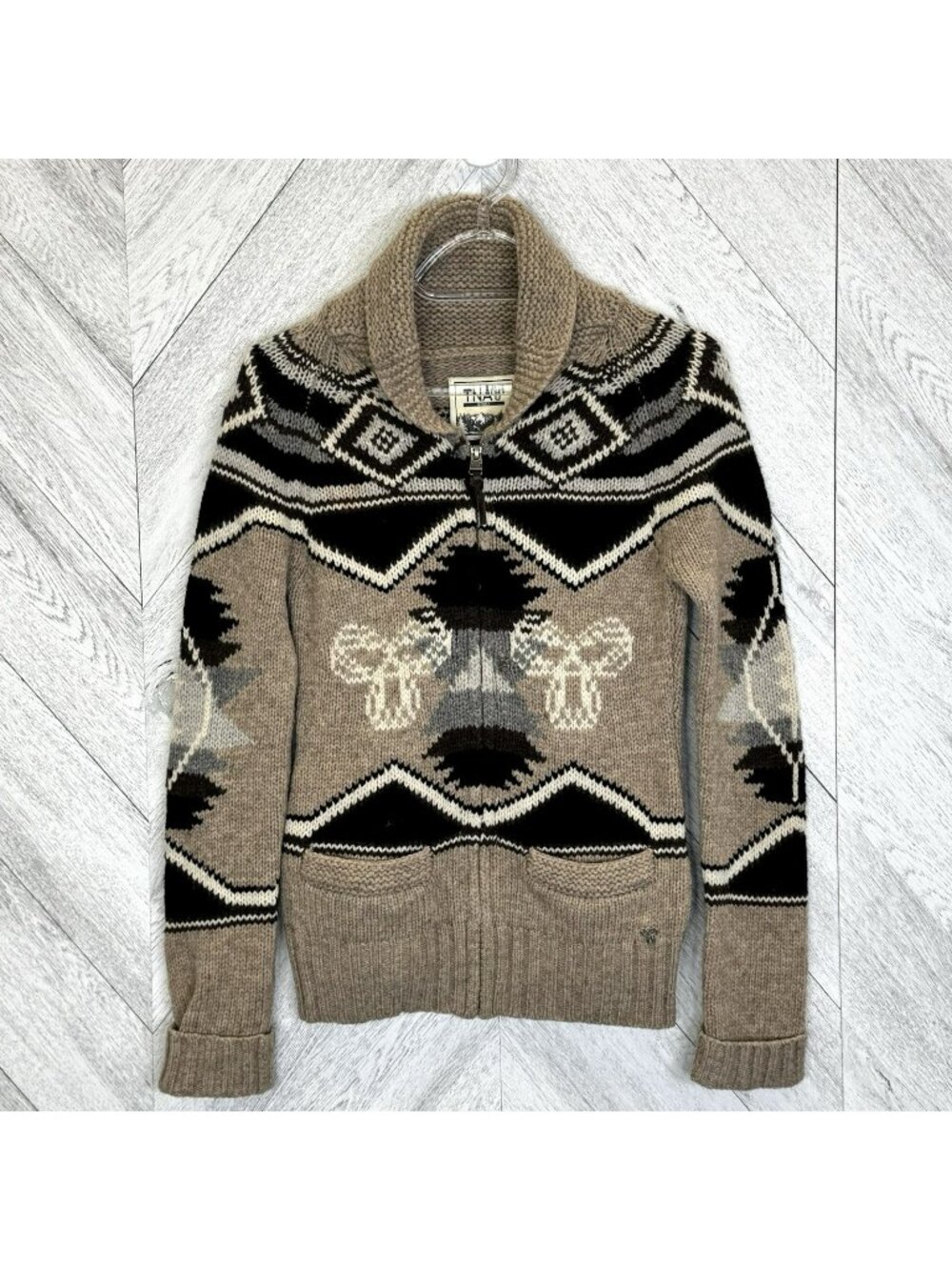 Aritzia TNA Sea To Sky Cardigan Sweater Womens Small Shawl Collar Zip Front Tan